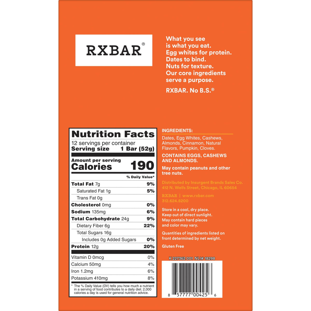 RXBAR Protein Bars, Protein Snack, Snack Bars, Pumpkin Spice, 22oz Box (12 Bars)