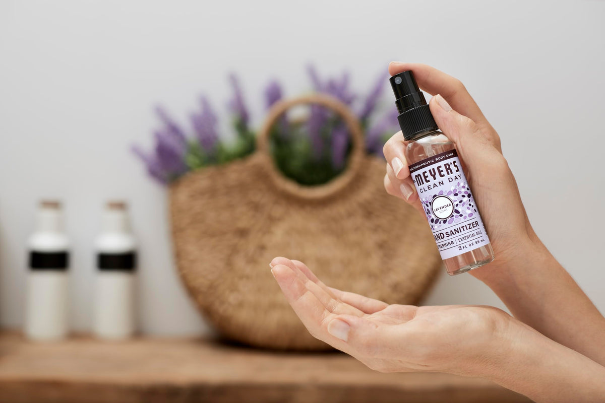 MRS. MEYER'S CLEAN DAY Antibacterial Hand Sanitizer Spray, Travel Size, Removes 99.9% of Bacteria, Lavender, 2 oz - Pack of 4