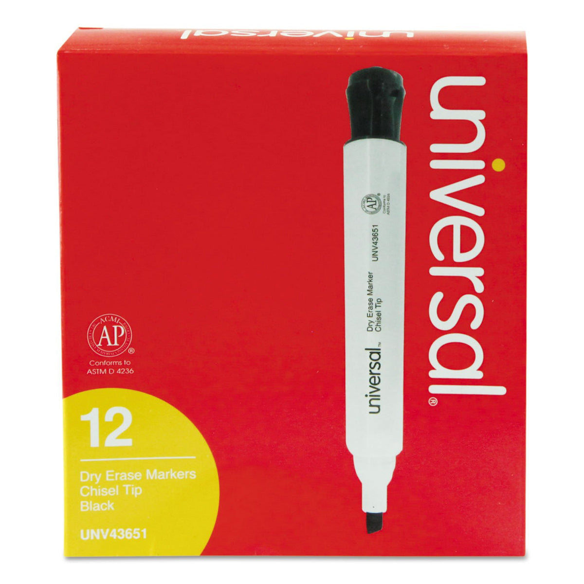 Universal UNV43651 Broad Chisel Tip Dry Erase Marker - Black (1 Dozen)