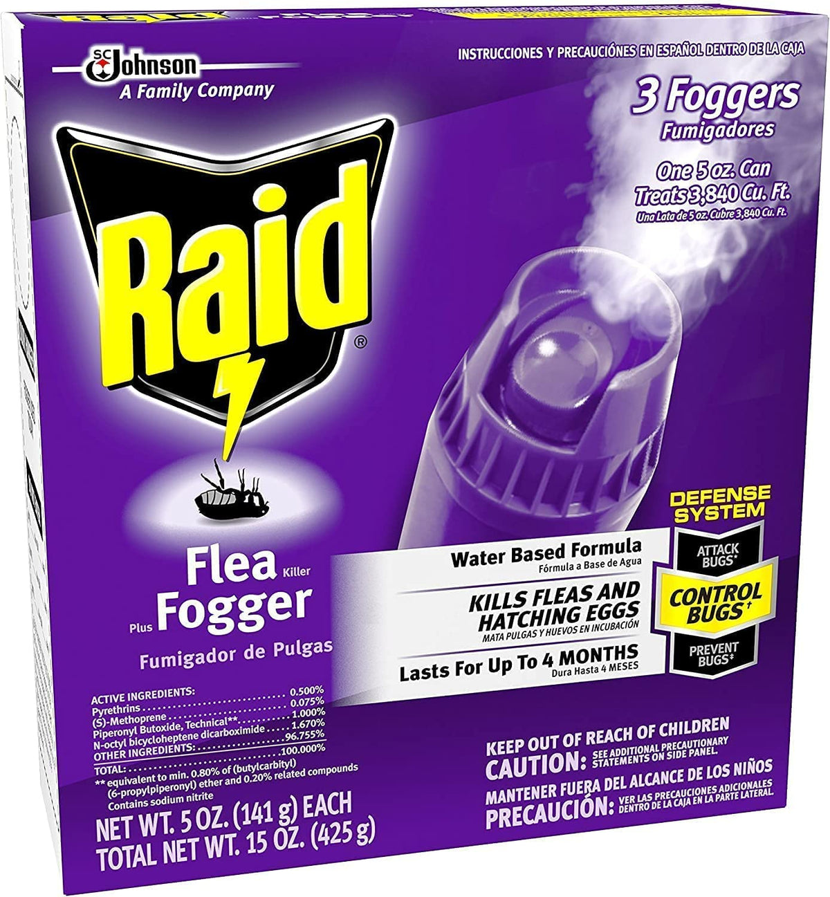 Raid Flea Flogger Plus Killer, Kills Fleas and Hatching Eggs 3 Count (Pack of 4)
