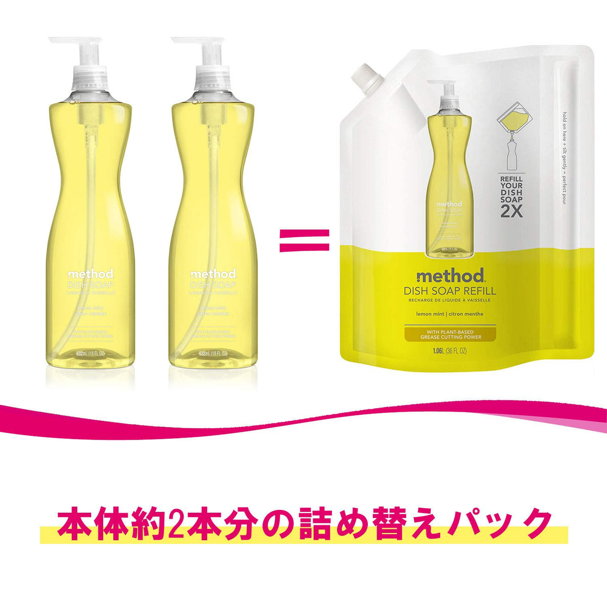 Method Gel Dish Soap Refill, Lemon Mint, 36 Ounces, 1 pack, Packaging May Vary