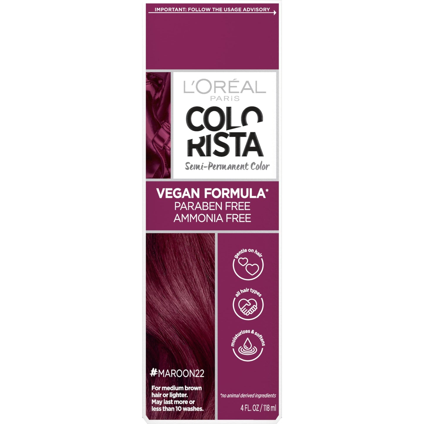 Lâ€™OrÃ©al Paris Colorista Semi-Permanent Hair Color for Brunette Hair, Maroon