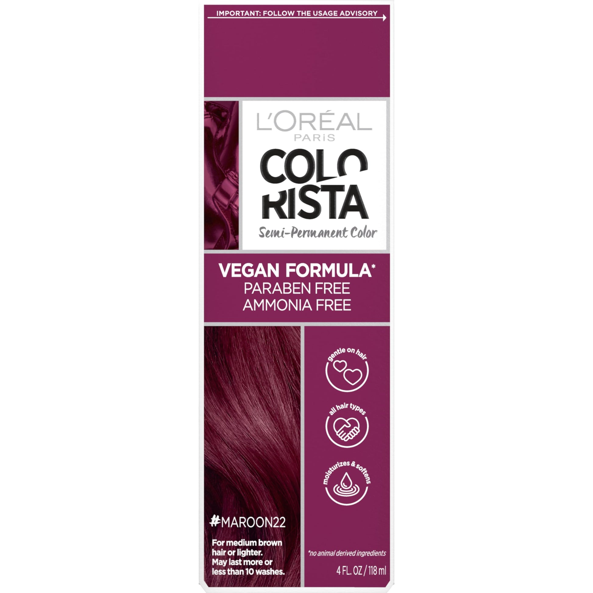 Lâ€™OrÃ©al Paris Colorista Semi-Permanent Hair Color for Brunette Hair, Maroon
