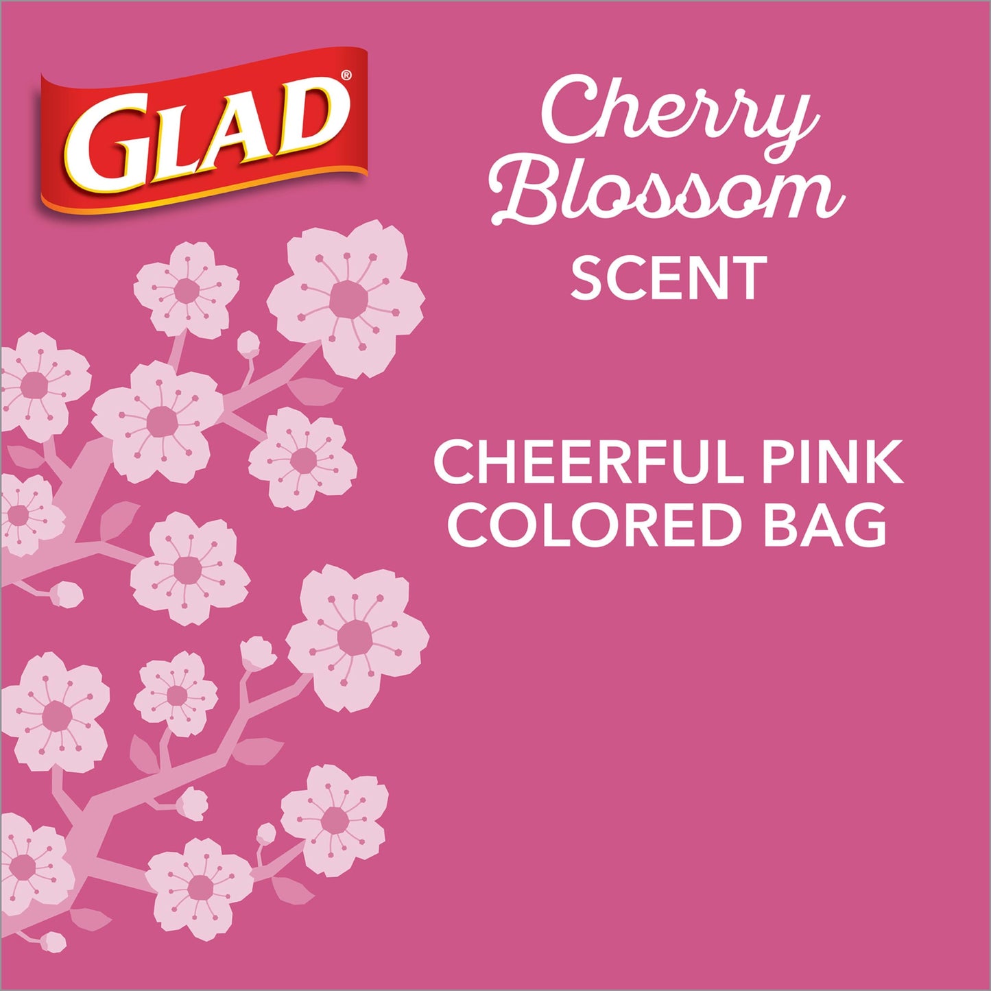 Glad Small Trash Bags 4 Gallon, Febreze Cherry Blossom Garbage Bags, Odor Resistant with Drawstring, 80 Count
