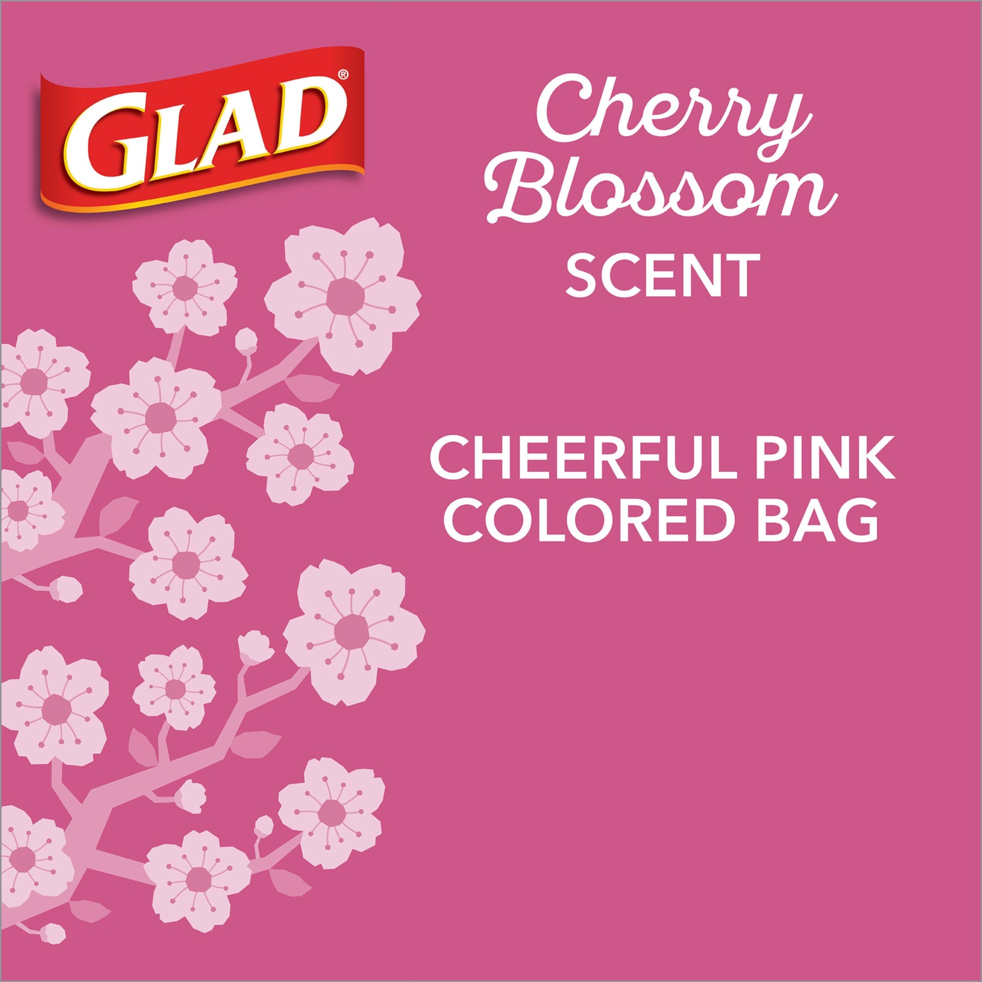 Glad Small Trash Bags 4 Gallon, Febreze Cherry Blossom Garbage Bags, Odor Resistant with Drawstring, 80 Count