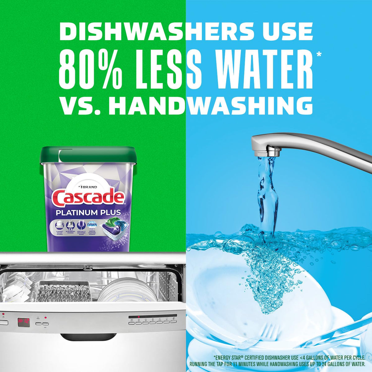 Cascade Platinum ActionPacs + Dishwasher Cleaner, Dishwasher Detergent Pods, Fresh, 48 Count
