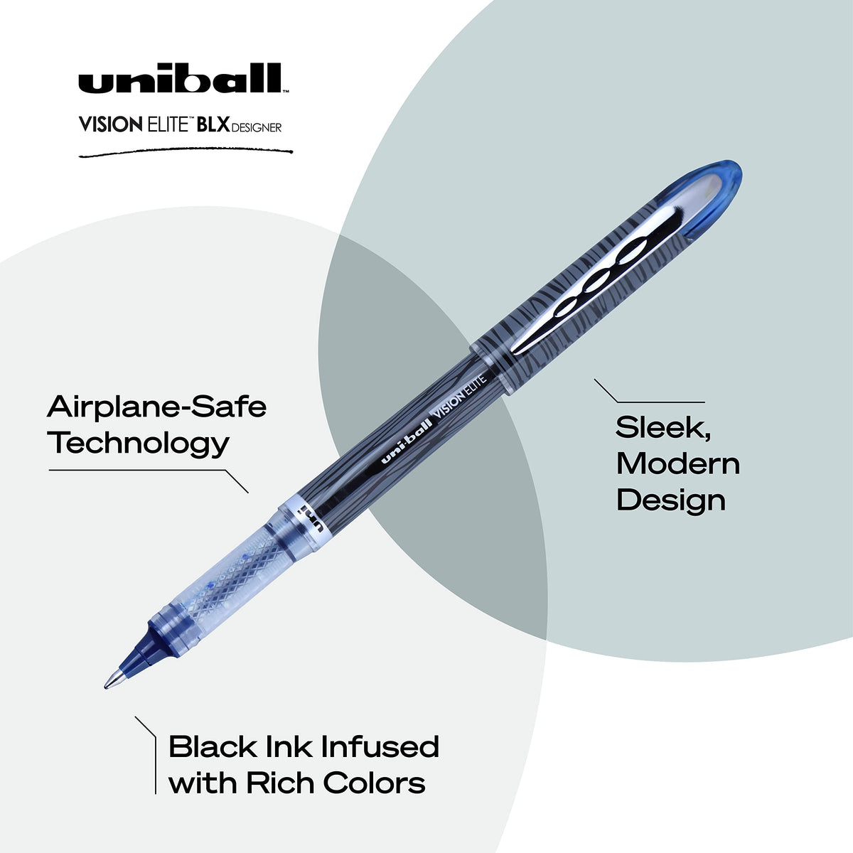 Uni-Ball Vision Elite BLX Designer Rollerball Pens Bold Point, 0.8mm, Assorted, 5 Pack