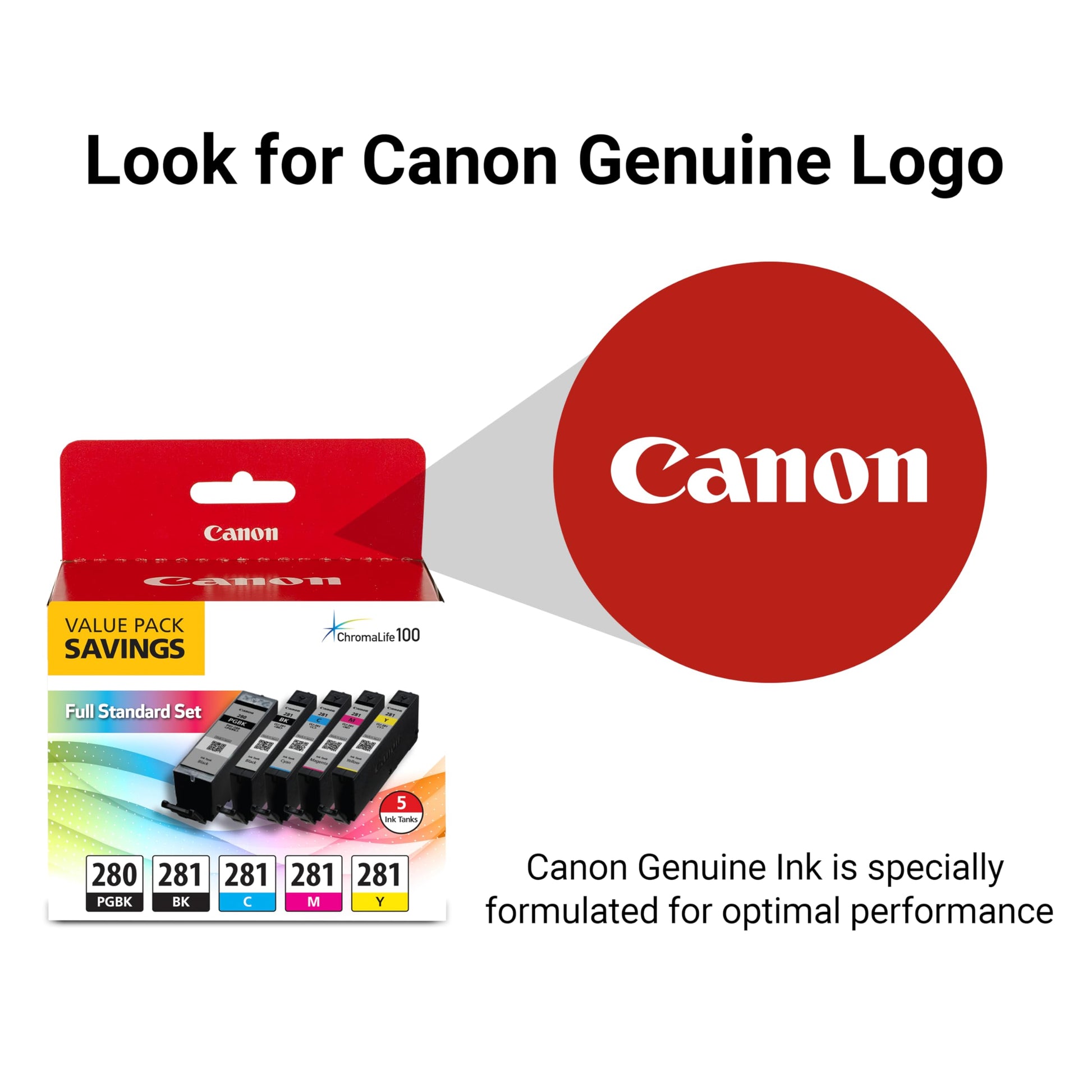 Canon PGI-280 / CLI-281 5 Color Ink Pack, Compatible to TS8120,TS6120,TR8520,TR7520, and TS9120 Wireless Printers, Multi, PGI-280 Full Standard Set