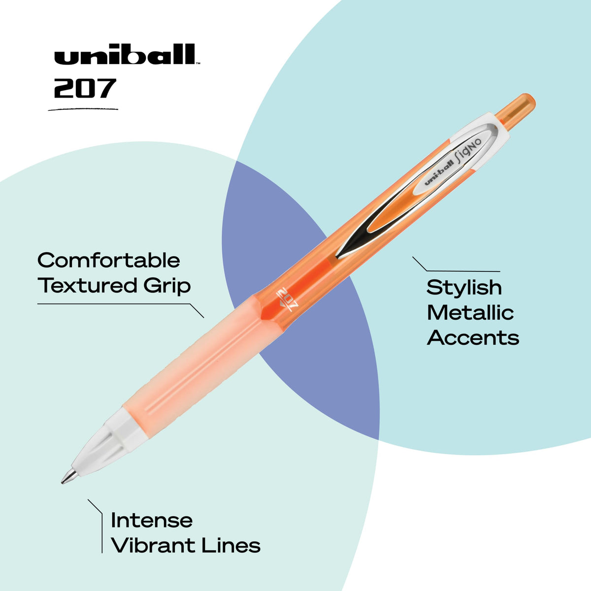 Uni-Ball 1739928 uni-ball 207 Colors Retractable Gel Pens, Medium Point (0.7mm), Assorted, 4 Count