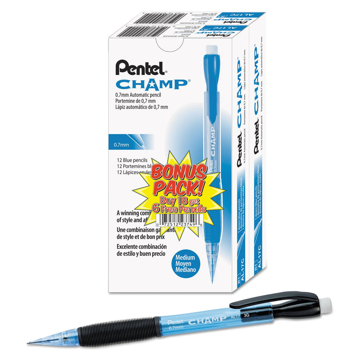 PENAL17CSWUS - Pentel Champ Mechanical Pencil, 0.7 mm, Blue Barrel, 24/Pack (12/Box, 2 Box)
