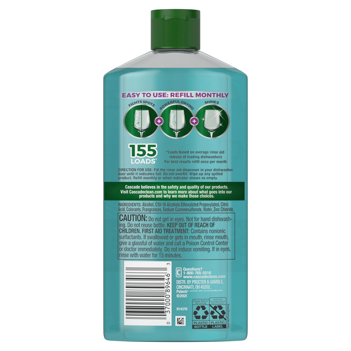 Cascade Power Dry Dishwasher Rinse Aid, 16 fl oz