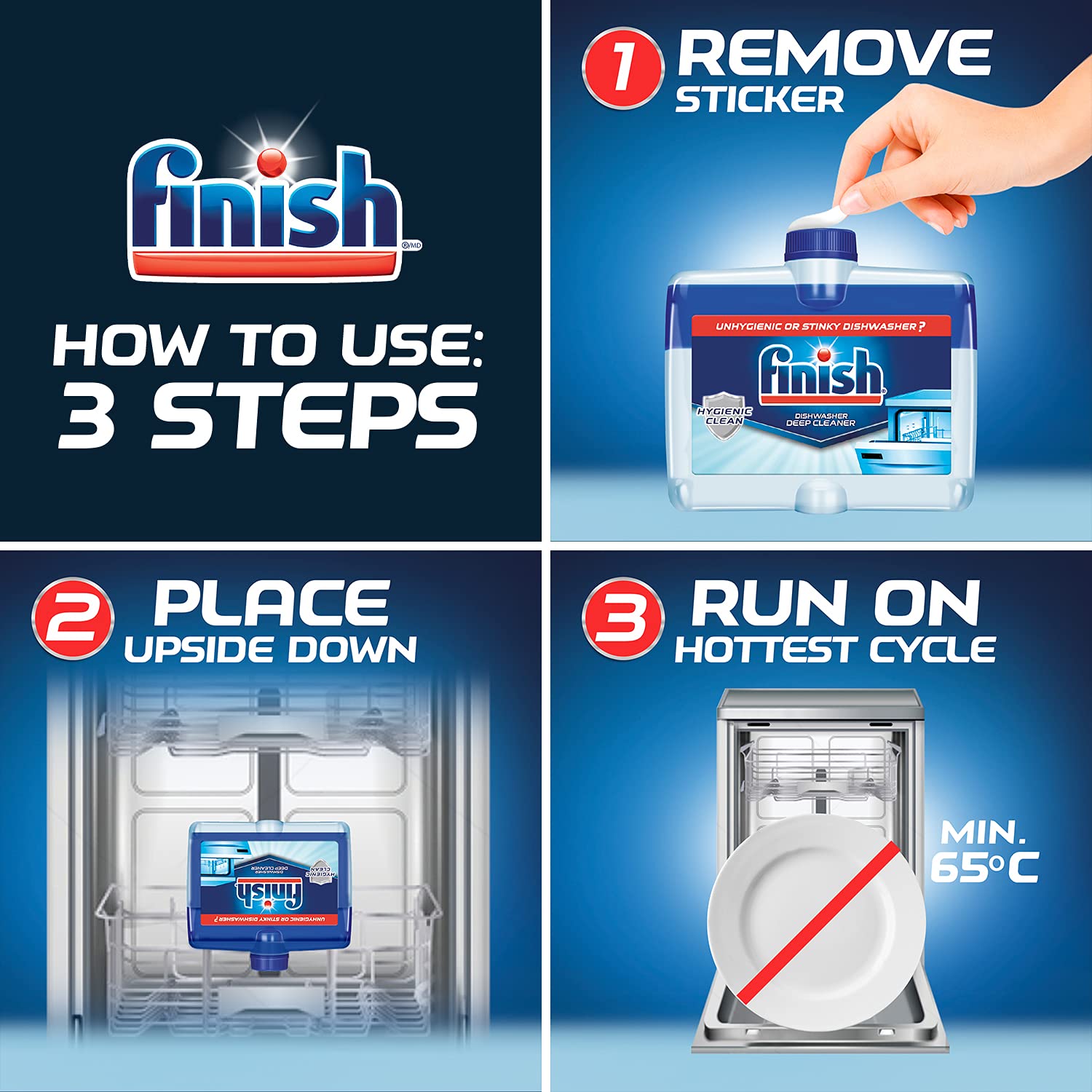 Finish Dual Action Dishwasher Cleaner: Fight Grease & Limescale, Fresh 8.45 oz.(Pack of 4)
