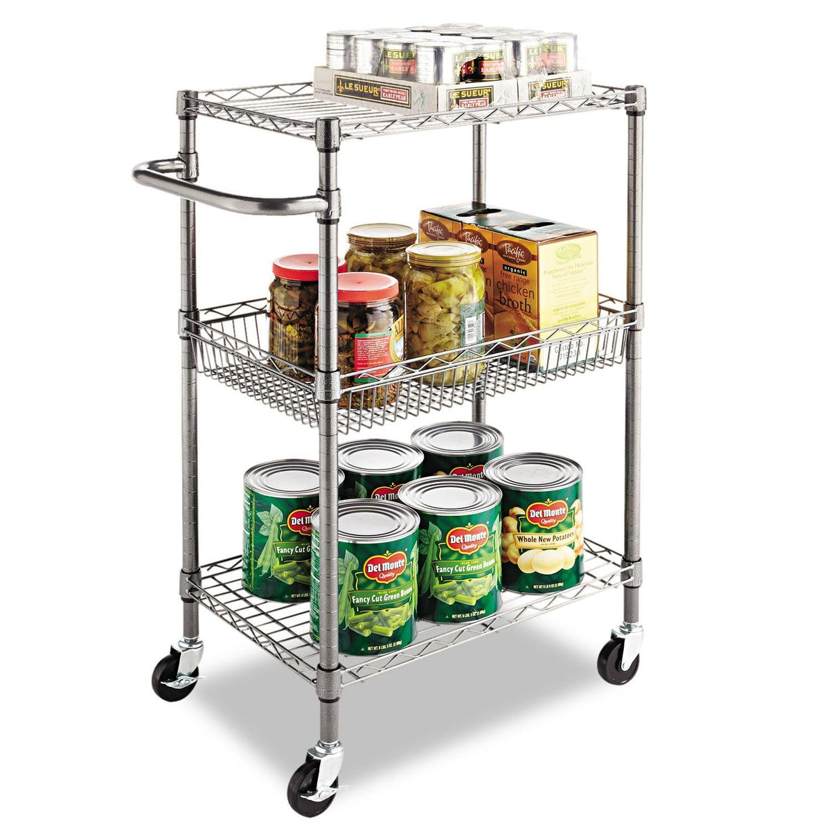 Alera Three-Tier Wire Rolling Cart, 28w x 16d x 39h, Black Anthracite