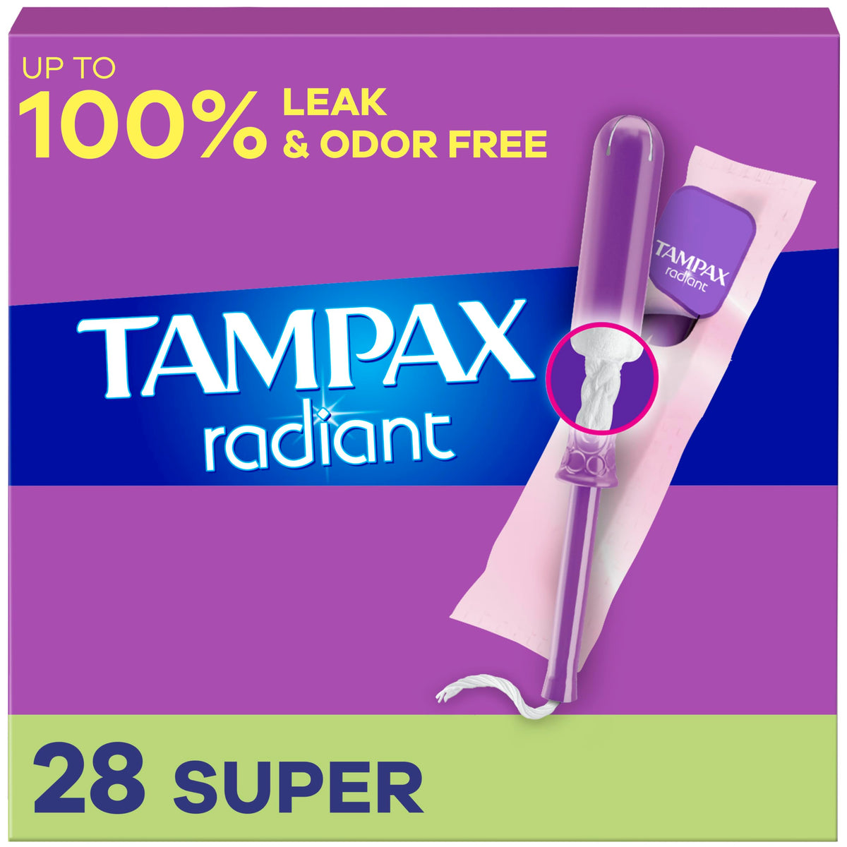 Tampax Radiant Tampons, Super Absorbency, With Leakguard Braid, Unscented, 28 Count