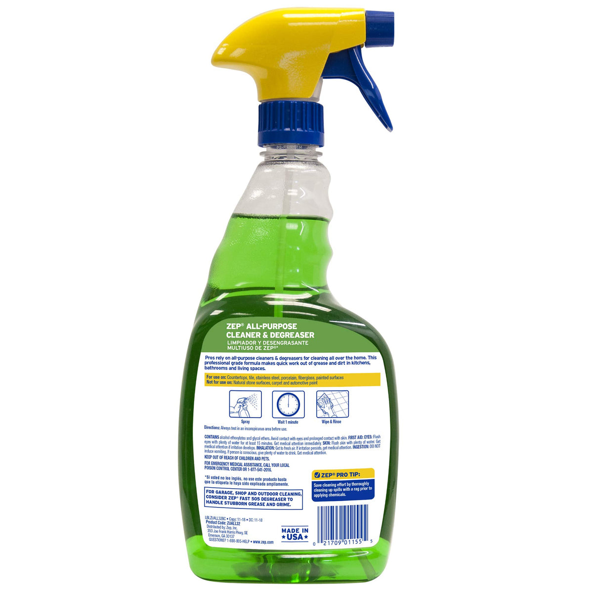 Zep All-Purpose Cleaner and Degreaser 32 oz ZUALL32 (Pack of 2) Cleans Almost Every Surface