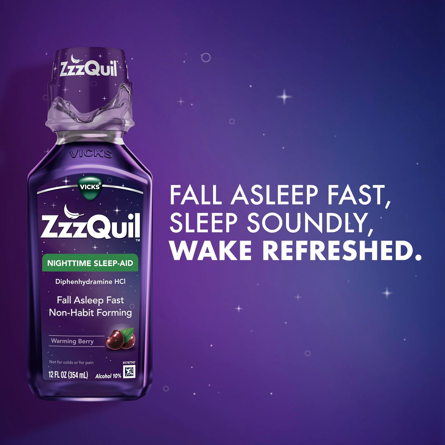 ZzzQuil, Sleep Aid, Nighttime Sleep Aid Liquid, 50 mg Diphenhydramine HCl, Fall Asleep Fast, Non-Habit Forming, Warming Berry Flavor, 12 FL OZ