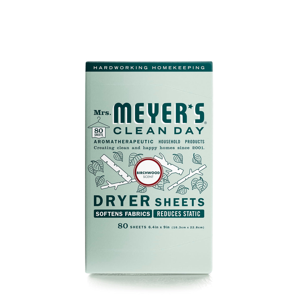 MRS. MEYER'S CLEAN DAY Dryer Sheets, Fabric Softener, Reduces Static, Infused with Essential Oils, Birchwood, 80 Count