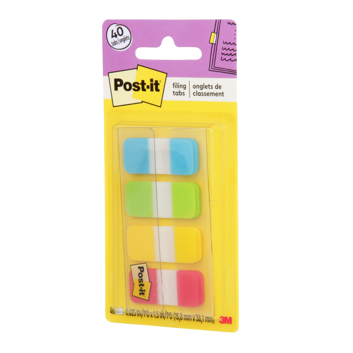 Post-it Tabs, .625 in Solid, Aqua, Lime, Yellow, Red, 10/Color, 40/Dispenser (676-ALYR)