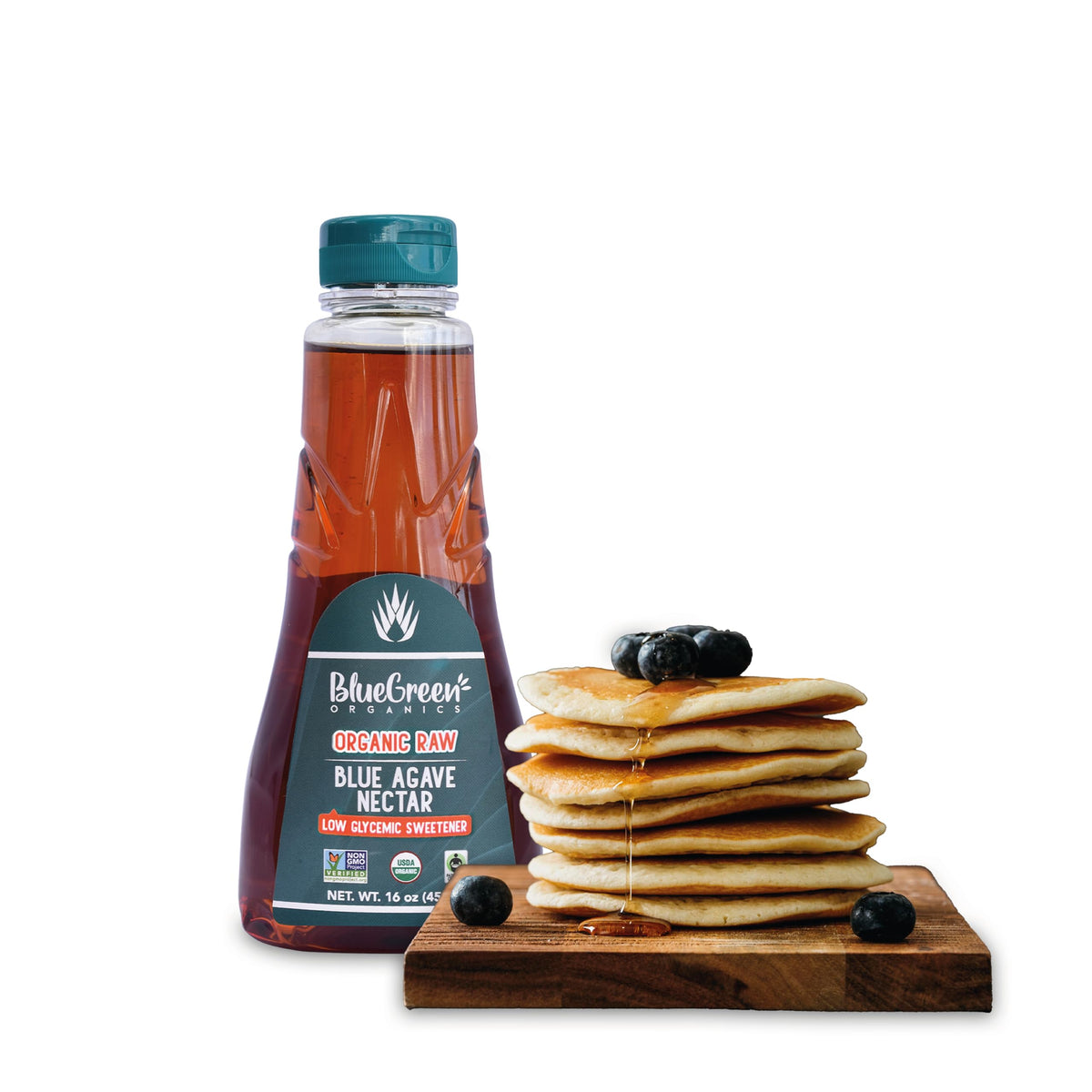 BLUE GREEN ORGANICS, Agave syrup, Gluten free, Vegan, Low Carb, Organic, Sweetener, cakes, coffees, pancakes, drinks or any baked good, Family-friendly, Sugar substitute, Raw, 16 oz