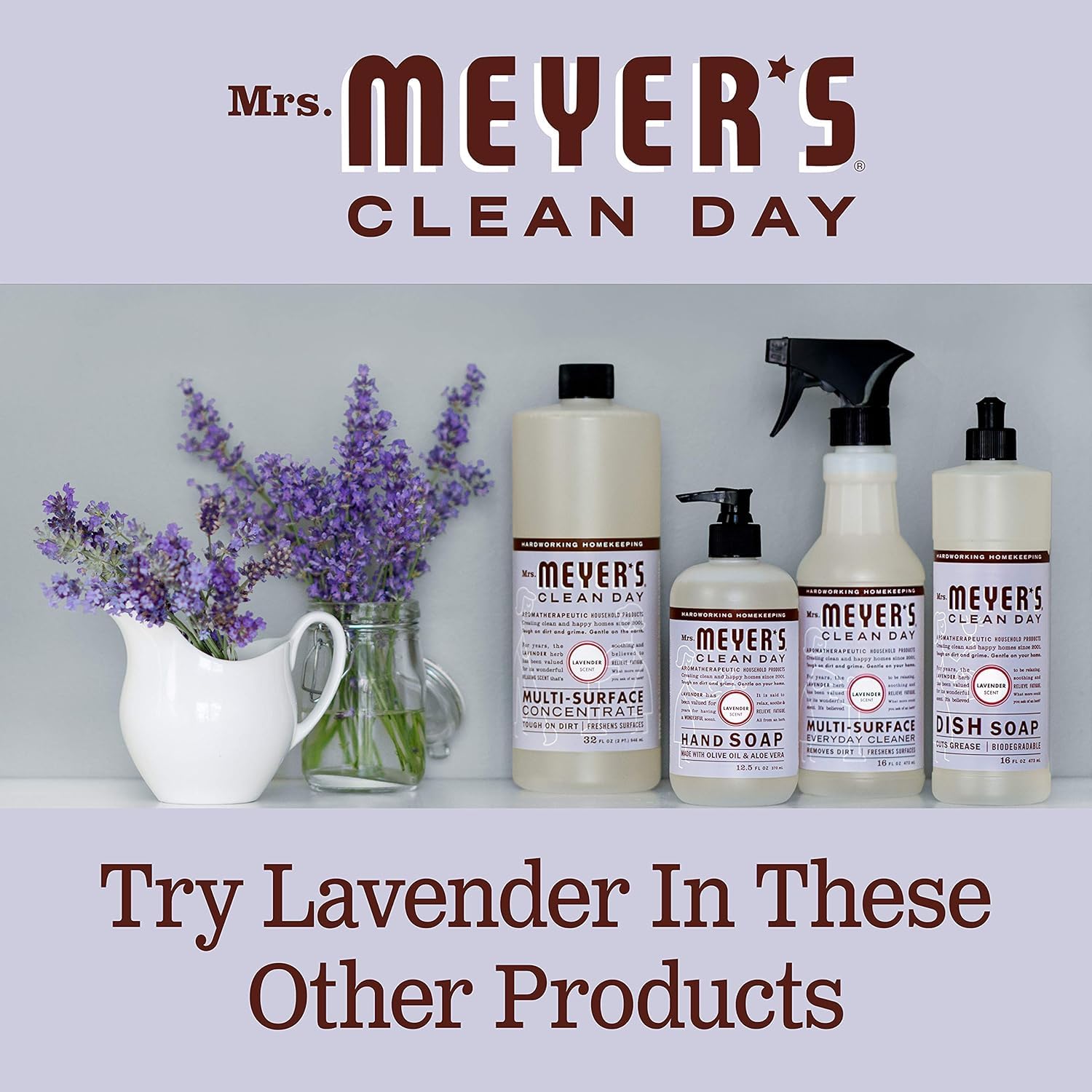 MRS. MEYER'S CLEAN DAY Hand Soap Refill, Made with Essential Oils, Biodegradable Formula, Lavender, 33 fl. (Pack of 4)