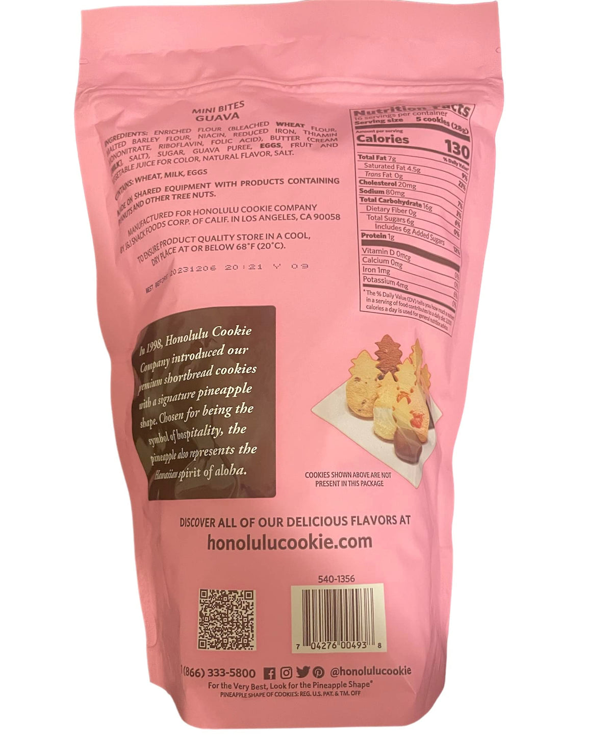 Honolulu Cookie Company Premium Guava Shortbread Cookies - 16 oz Mini Bites Guava