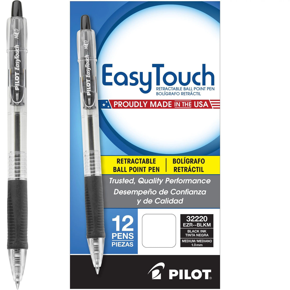 PILOT EasyTouch Refillable & Retractable Ballpoint Pens, Medium Point, Black Ink, 12-Pack (32220)