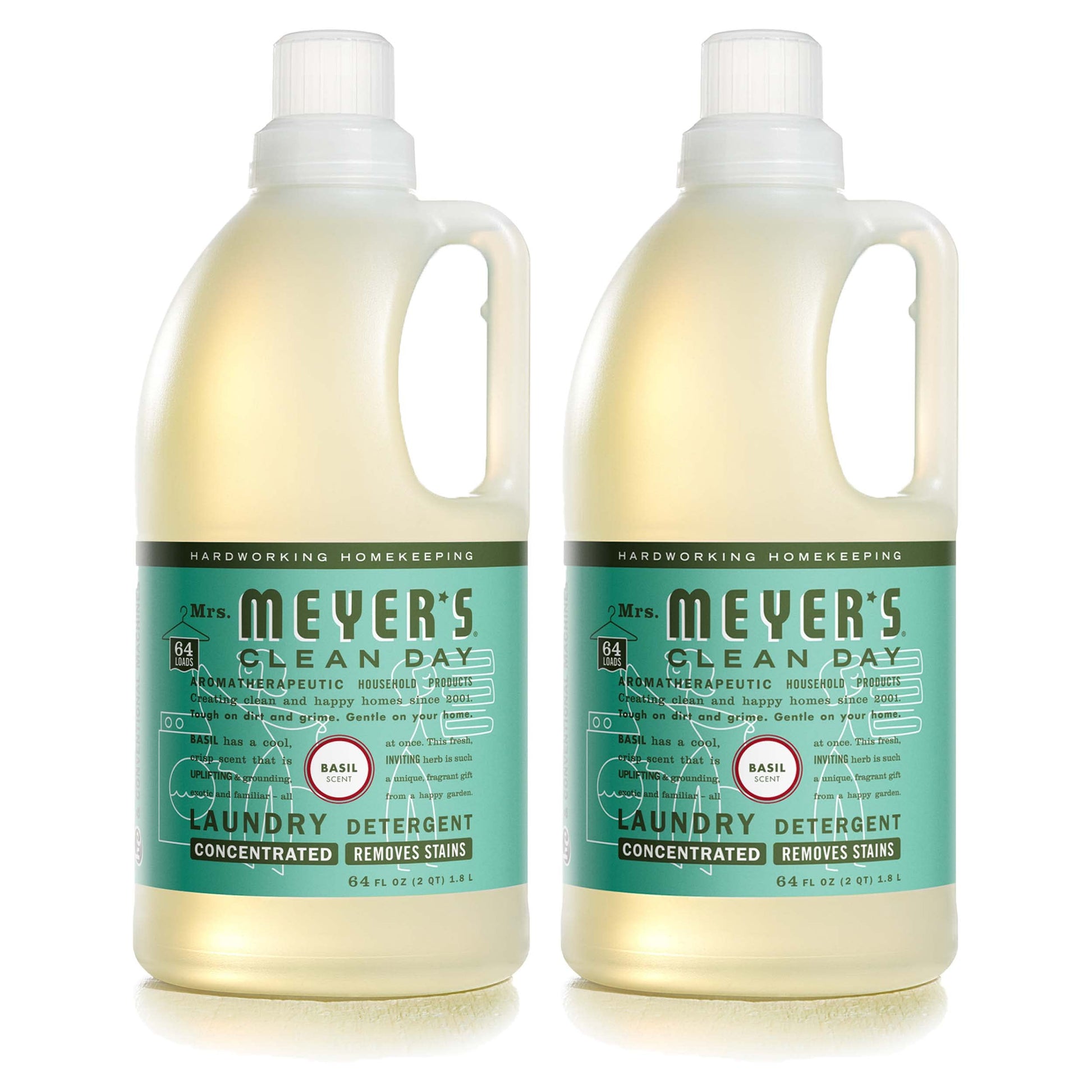 MRS. MEYER'S CLEAN DAY Liquid Laundry Detergent, Biodegradable Formula Infused with Essential Oils, Basil, 64 oz - Pack of 2 (128 Loads)