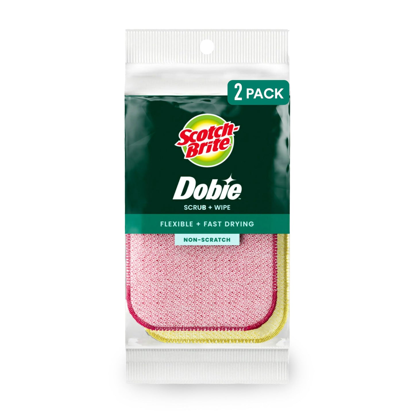Scotch-Brite Dobie Scrub & Wipe Cloths, Sponge Cloths for Cleaning Kitchen, Bathroom, and Household, Dobie Scrub and Wipe Cloth Absorbs and Doesn't Scratch, 2 Cleaning Cloths