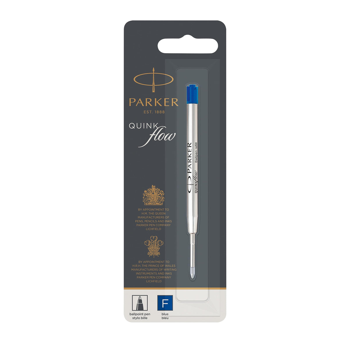 Parker QUINKflow Ballpoint Pen Ink Refill, Fine Tip, Blue