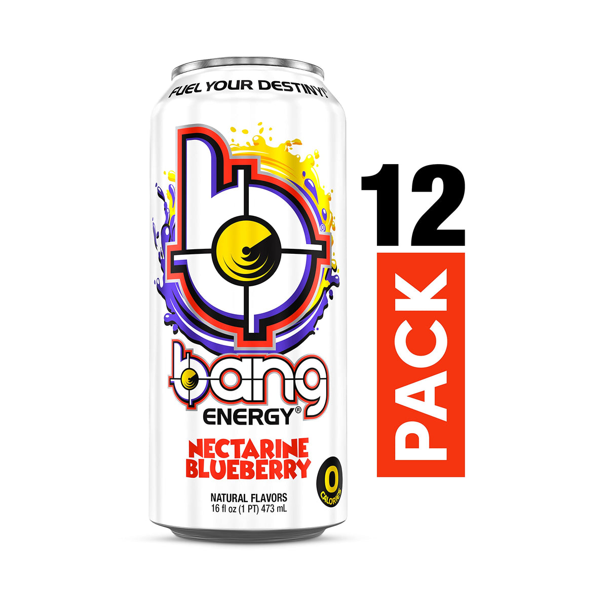 Bang Energy Nectarine Blueberry, Sugar-Free Energy Drink, 16-Ounce (Pack of 12)