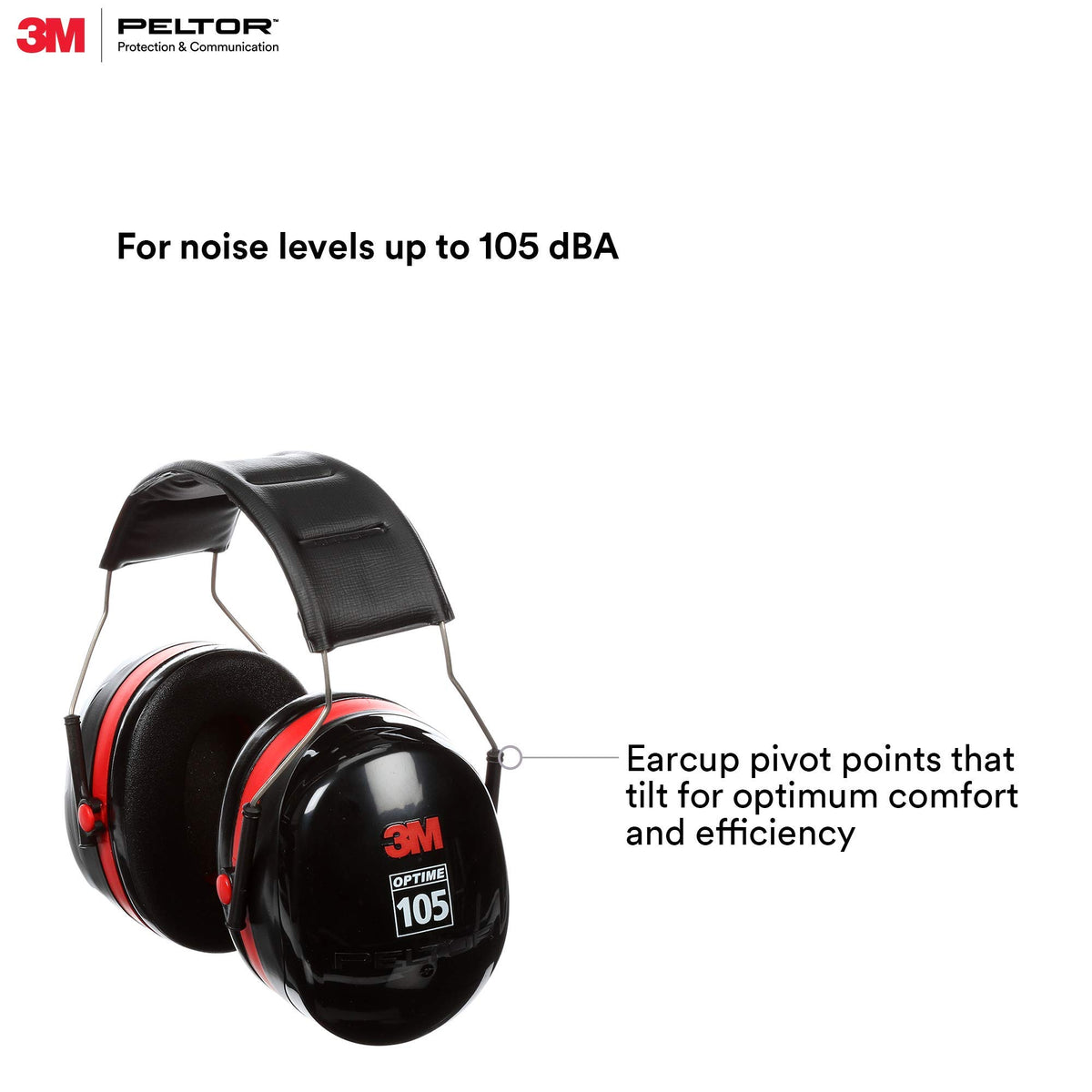 3M Standard Earmuffs, Black/Red, Over The Head