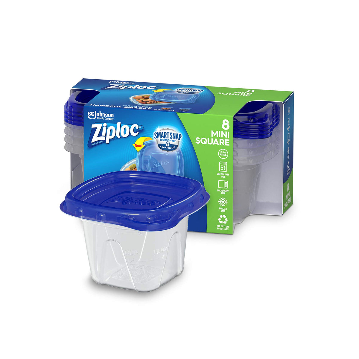 Ziploc Food Storage Meal Prep Containers Reusable for Kitchen Organization, Smart Snap Technology, Dishwasher Safe, Mini Square, 8 Count