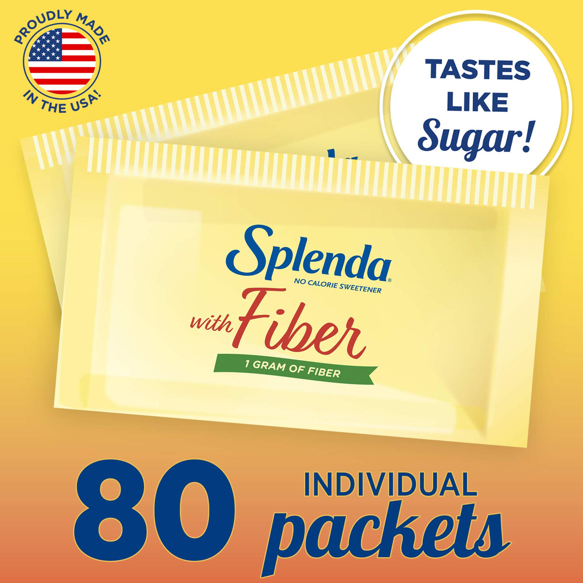 SPLENDA Zero Calorie Sweetener Plus Fiber, 80 Count Packets