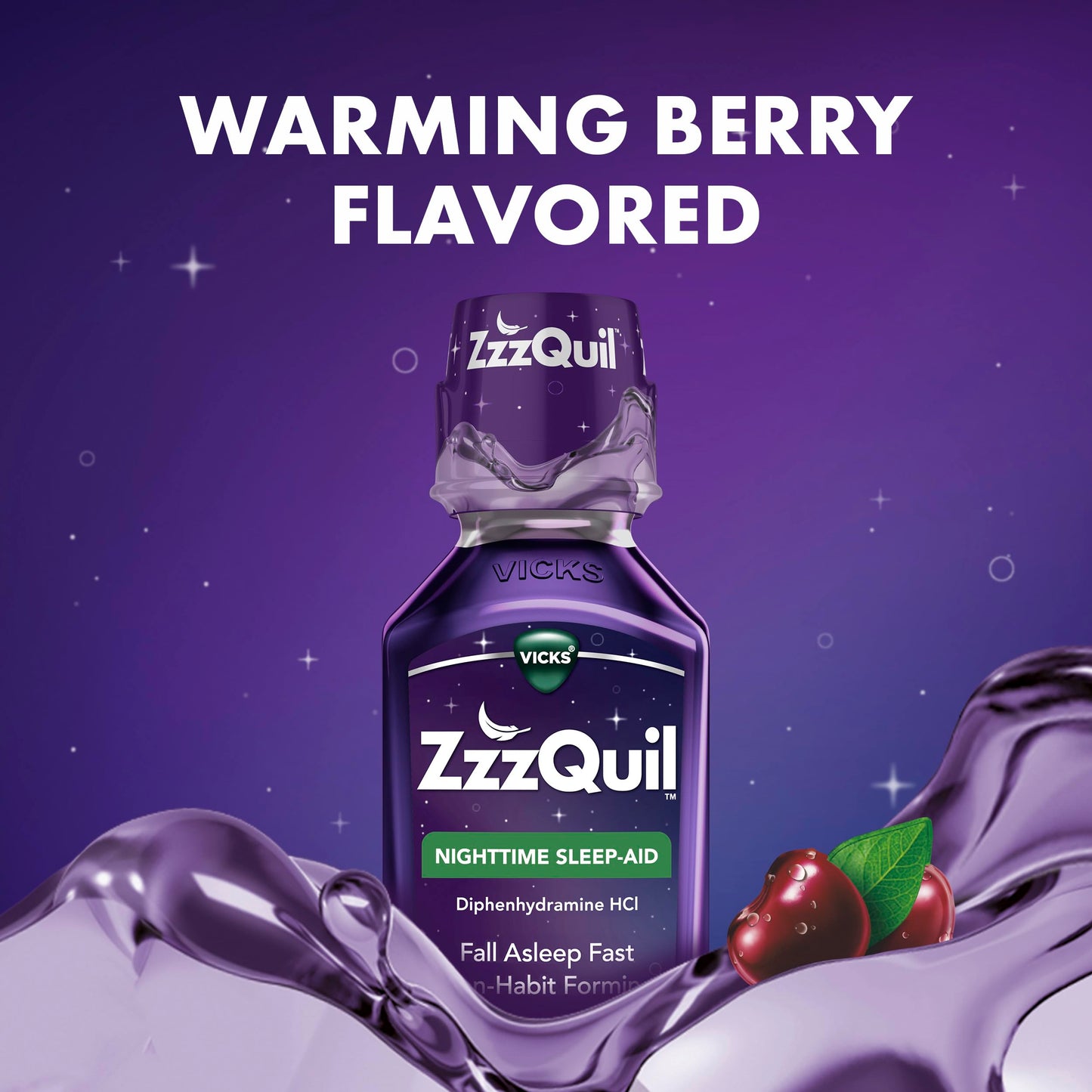 ZzzQuil, Sleep Aid, Nighttime Sleep Aid Liquid, 50 mg Diphenhydramine HCl, Fall Asleep Fast, Non-Habit Forming, Warming Berry Flavor, 12 FL OZ
