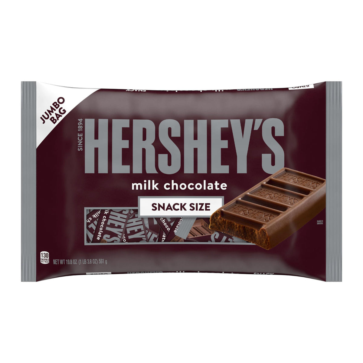 HERSHEY'S Milk Chocolate Snack Size, Candy Jumbo Bag, 19.8 oz