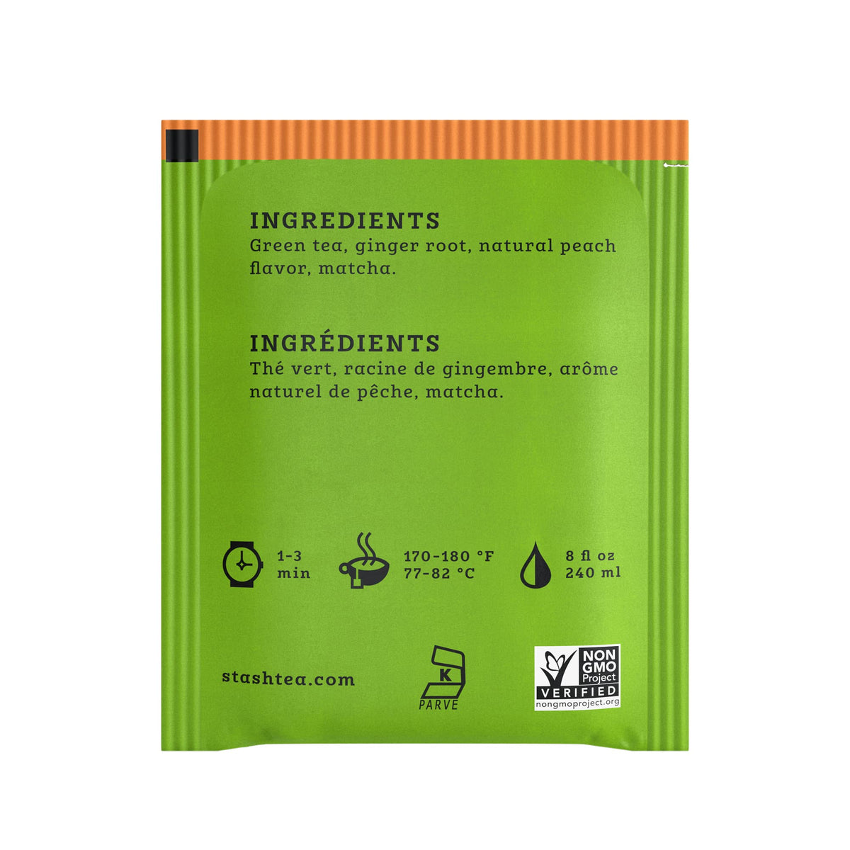Stash Tea Ginger Peach Green Tea & Matcha Blend, Box of 100 Tea Bags (Packaging May Vary)