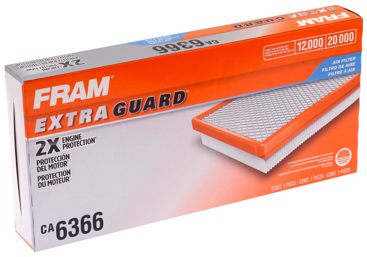 FRAM Extra Guard Flexible Rectangular Panel Engine Air Filter Replacement, Easy Install w/Advanced Engine Protection and Optimal Performance, CA6366