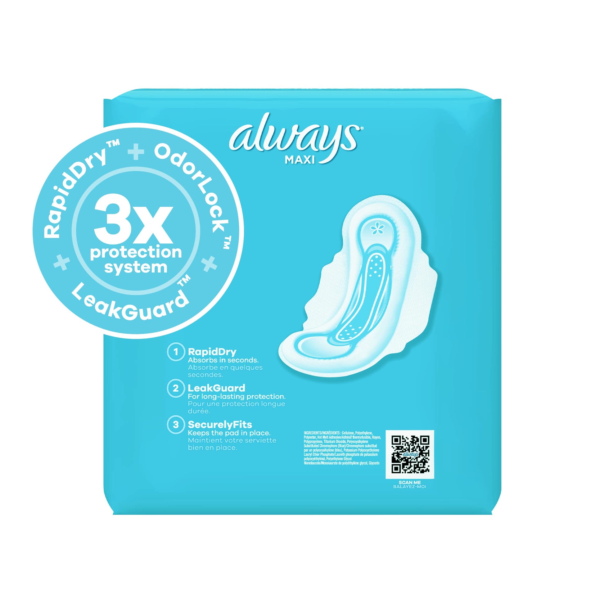 Always Maxi Feminine Pads for Women, Size 2 Long Super Absorbency, Multipack, with Wings, Unscented, 60 Count x 3 Packs (180 Count total)
