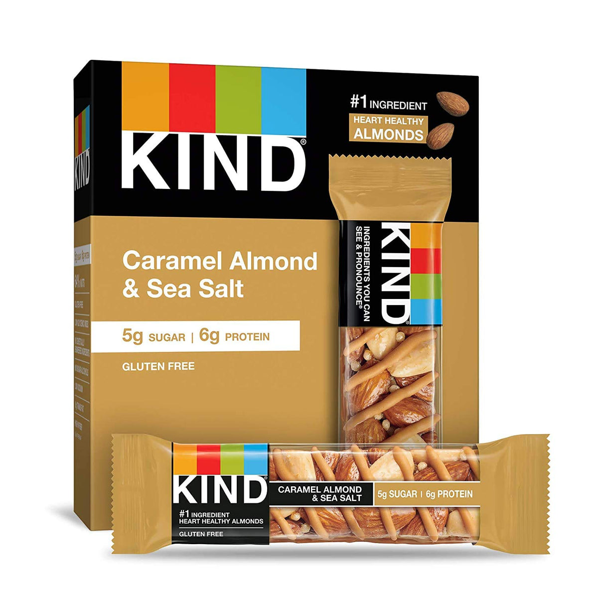 KIND Nut Bars, Caramel Almond & Sea Salt, Healthy Snacks, Gluten Free, Low Sugar, 6g Protein, 6 Count
