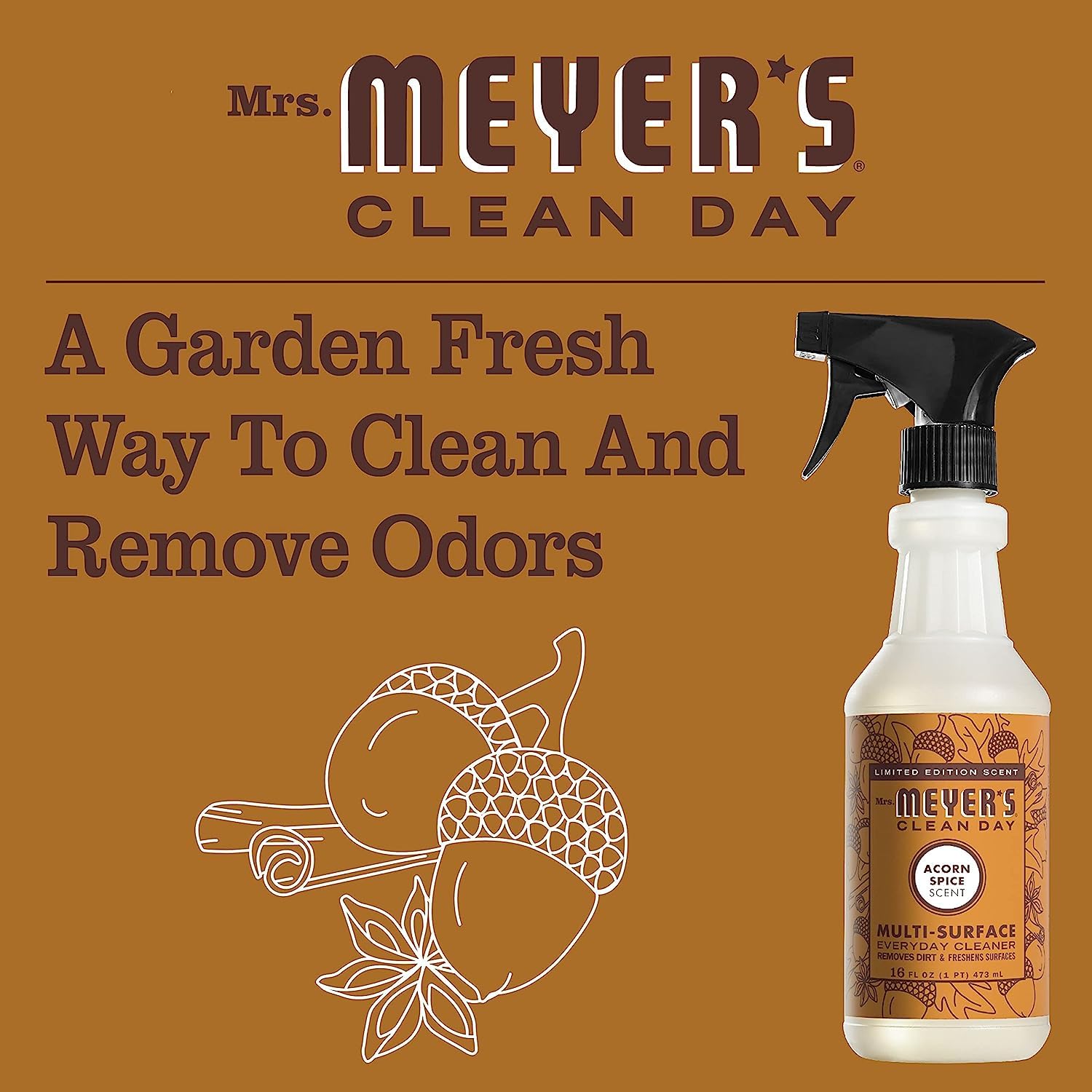 MRS. MEYER'S CLEAN DAY Acorn Spice + Apple Cider Variety, 1 Mrs. Meyer's Multi-Surface Cleaner, 16 OZ, 1 Mrs. Meyer's Multi-Surface Cleaner, 16 OZ, 1 CT Acorn Spice + Apple Cider
