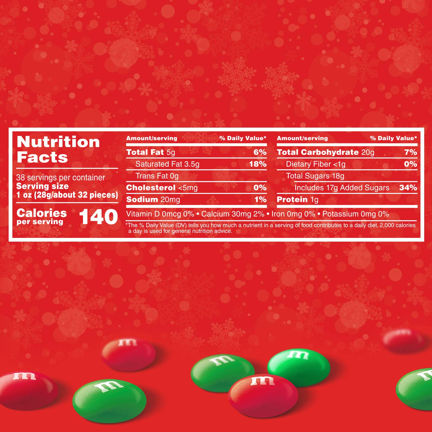 M&M'S Milk Chocolate Red & Green Christmas Candy Bulk Assortment, Bulk Christmas Candy 38 oz Resealable Bag