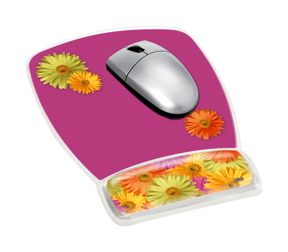 3M Precise Mouse Pad with Gel Wrist Rest, Soothing Gel Comfort with Durable, Easy to Clean Cover, Optical Mouse Performance, Daisy Design (MW308DS)