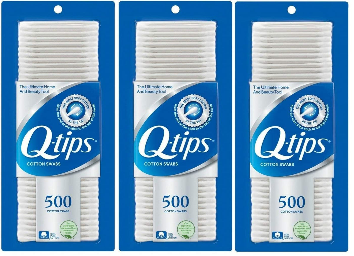 Q-tips Cotton Swabs, 500 Count (Pack of 3)