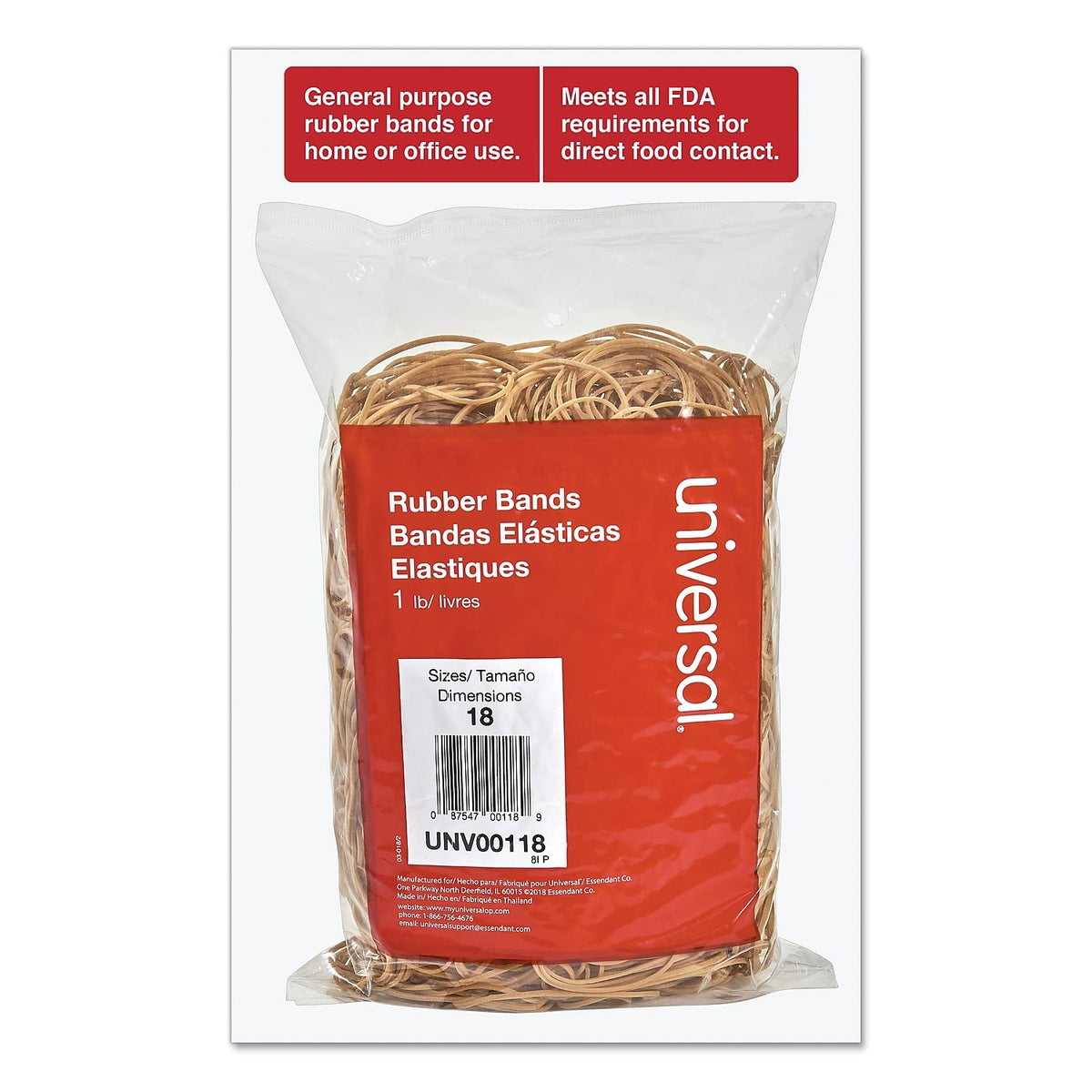 Universal UNV00118 0.04 in. Gauge Size 18 Rubber Bands - Beige (1600/Pack)