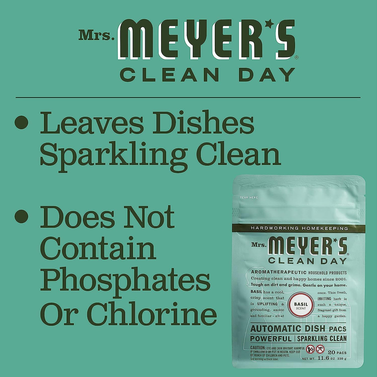 Mrs. Meyer's Auto Dishwashing Packs, Basil, 20 count (Pack of 6)