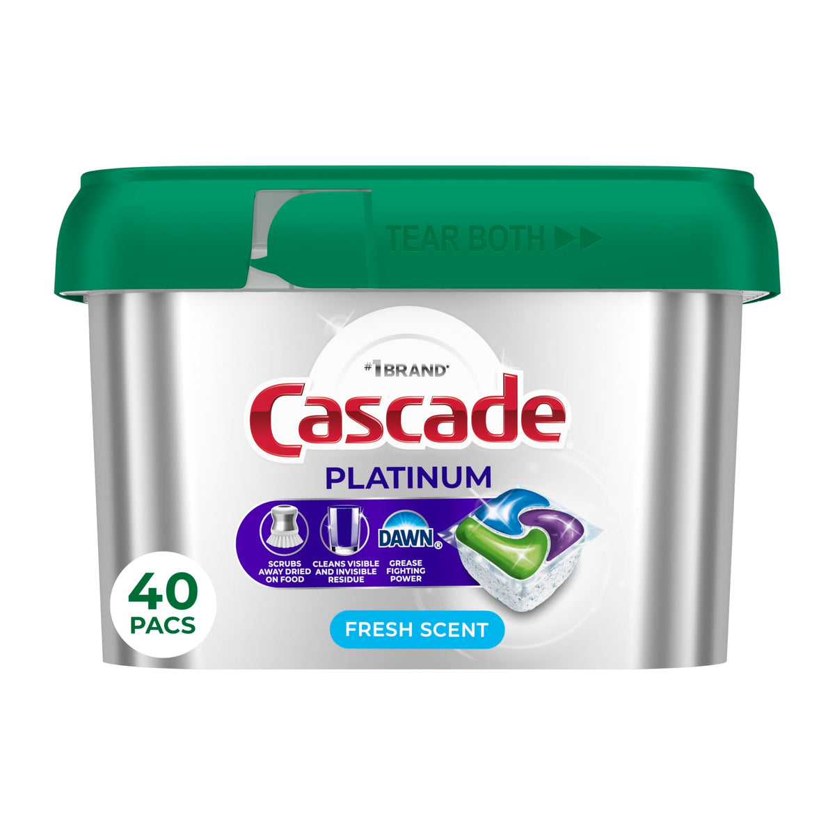 Cascade Platinum Dishwasher Pods, Dishwasher Detergent, Dish Detergent Soap, Fresh, 40 Count