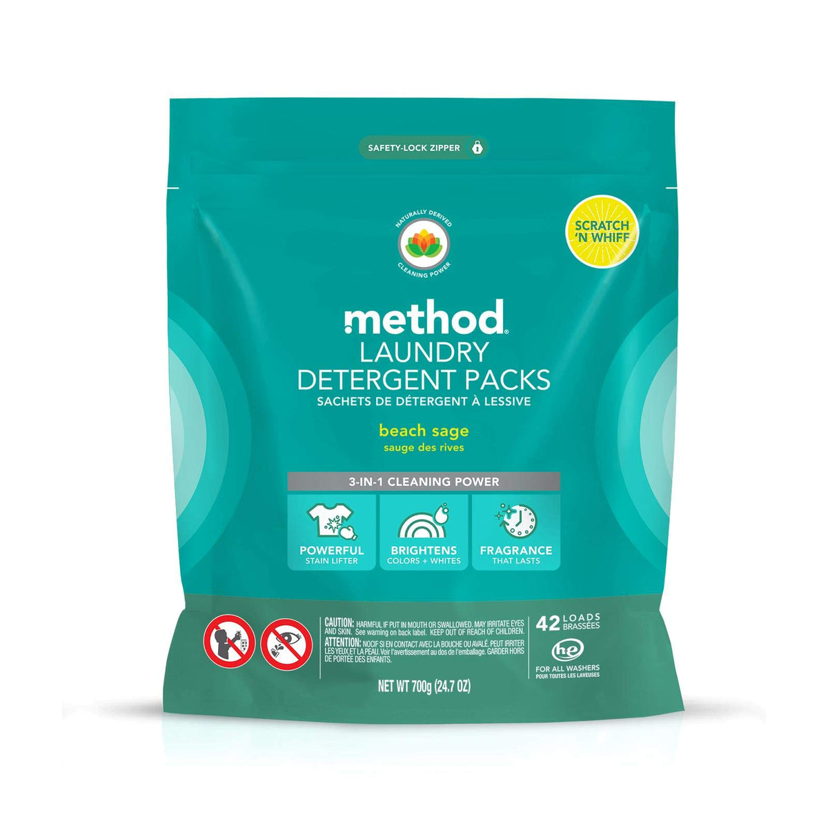 Method Laundry Detergent Packs, Beach Sage, 42 Count, 1 Pack, Packaging May Vary