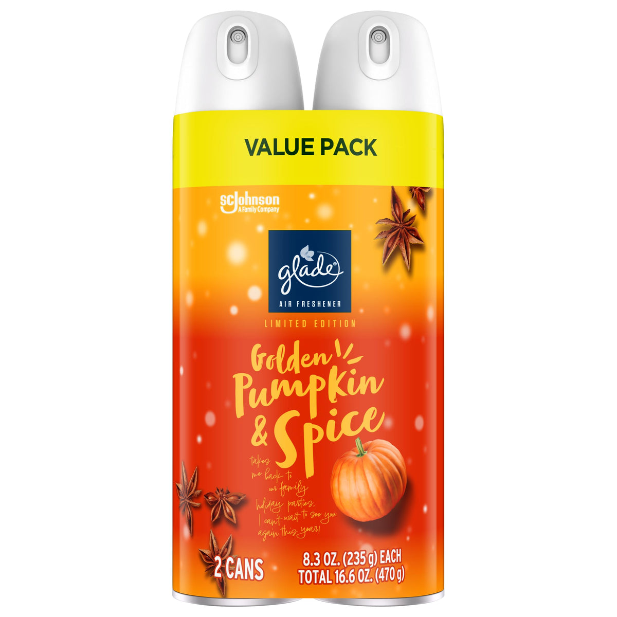 Glade Air Freshener Room Spray, Golden Pumpkin & Spice, 8.3 oz, 2 Count