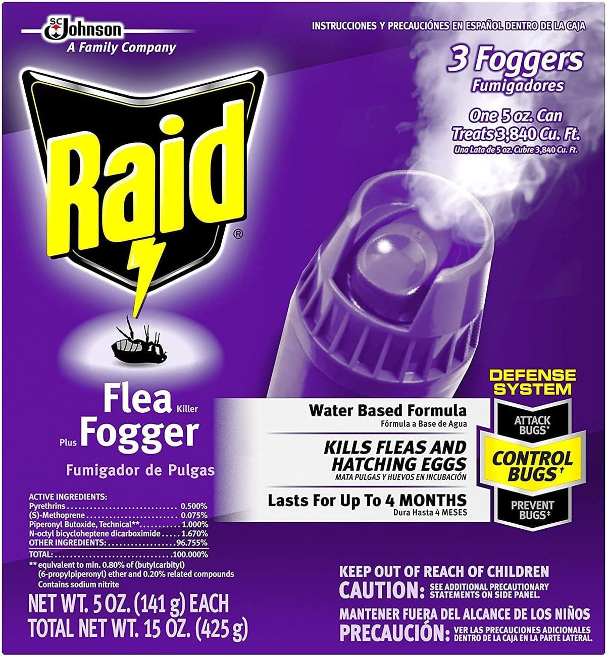 Raid Flea Flogger Plus Killer, Kills Fleas and Hatching Eggs 3 Count (Pack of 4)