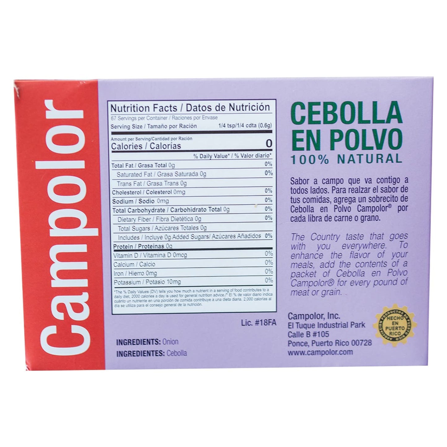 Cebolla en Polvo Campolor Puerto Rico (1 Paquete - 8 Sobresitos) Onion Powder